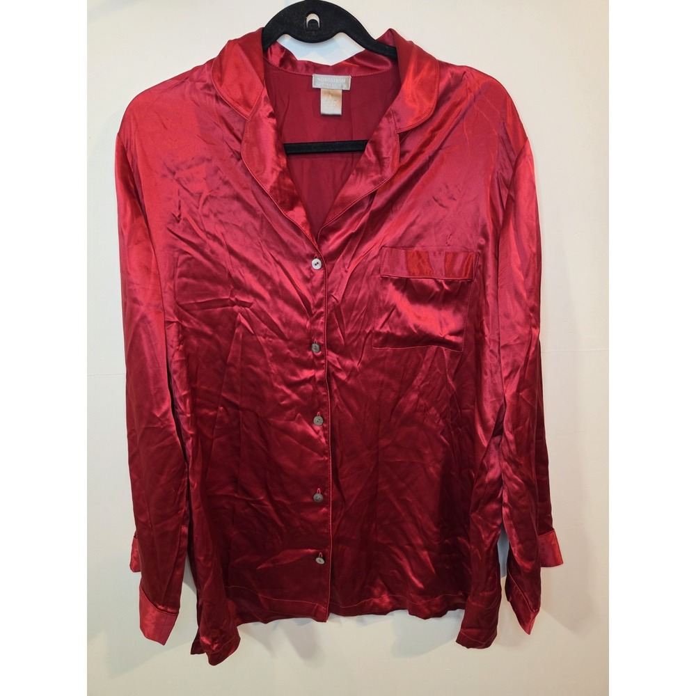 Nordstrom Lingerie 100% Silk Pajama Top Button Down Sleep Shirt Large Red Luxe
